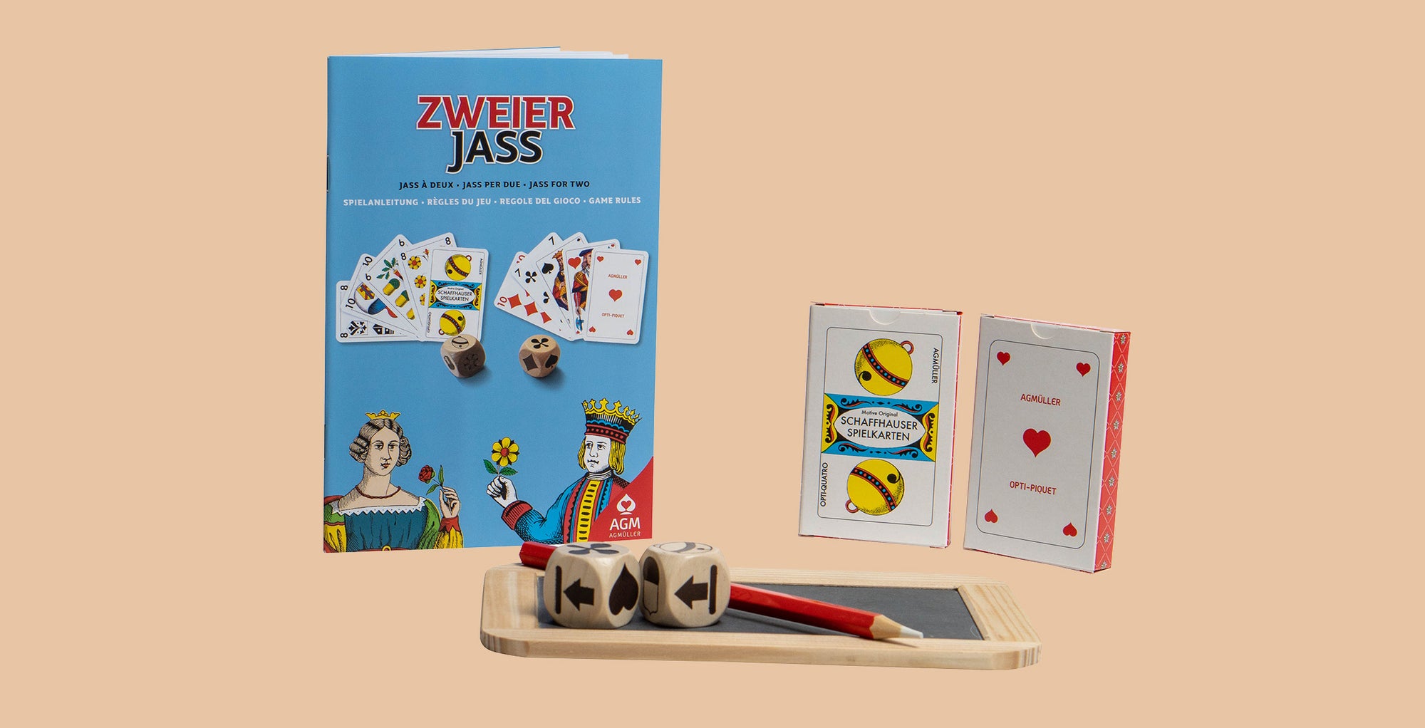 Das beliebte Jass-Spiel zu zweit. Damit kann man auch zu zweit Jass-Varianten wie Schieber, Coiffeur, Sidi etc. spielen.