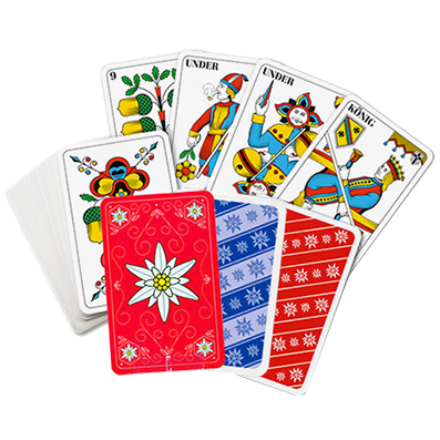 Deutschschweizer Jasskarten mit Edelweiss Rückseite. Traditionelles Muster online günstig kaufen