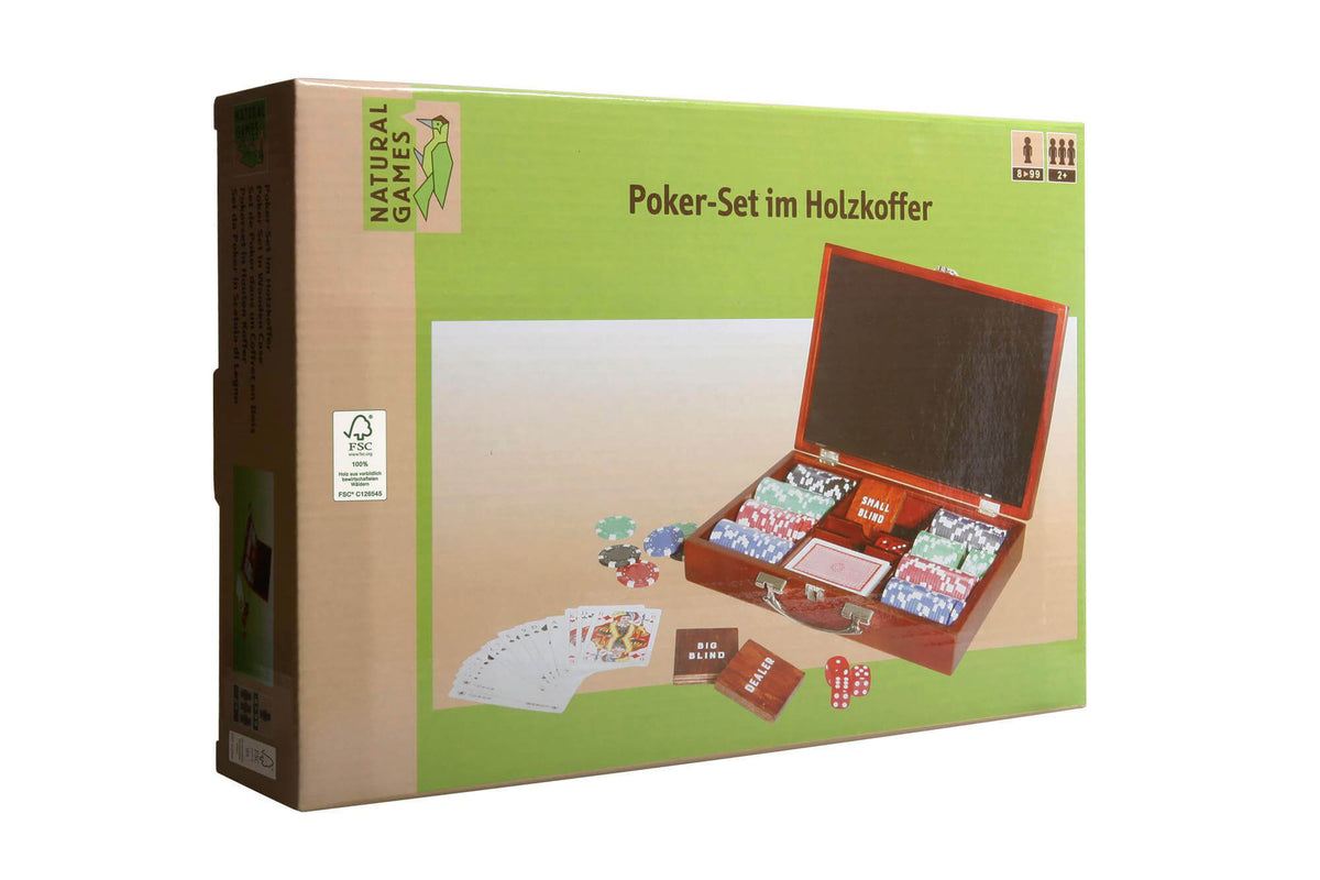 Pokerset im Holzkoffer von Natural Games. Edles Design kombiniert mit Nachhaltigkeit. Günstig online kaufen.