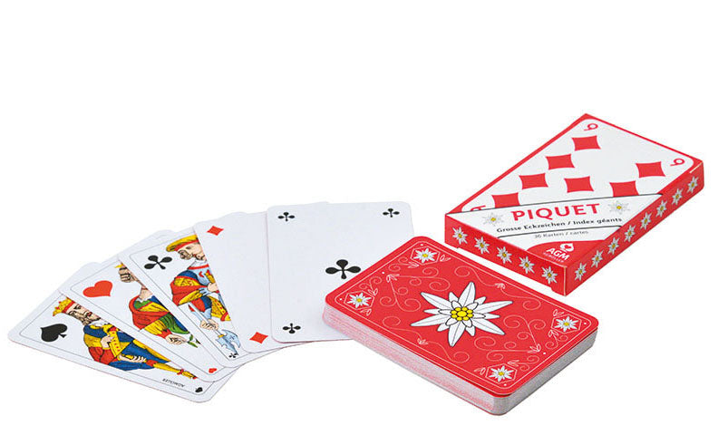 Edelweiss OPTI Piquet Jasskarten mit extra grossen Zahlen. Spielkarten offen ausgelegt