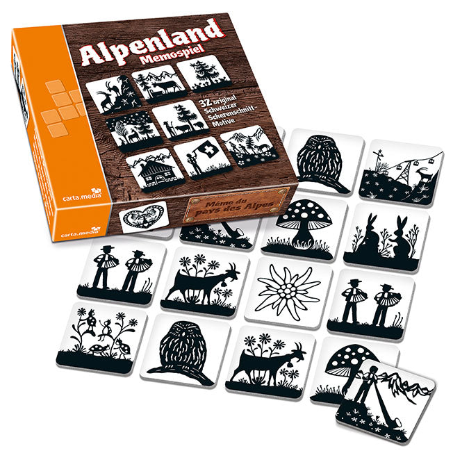 Alpenland Memo Spiel (Scherenschnittmotive). Memory mit 32 Motiven günstig online kaufen.