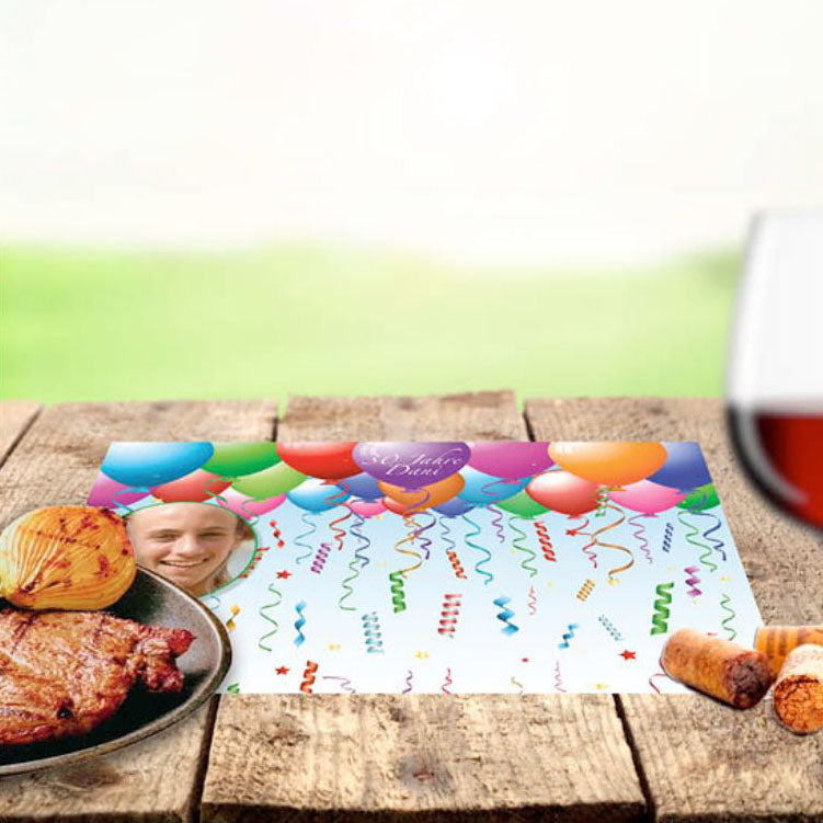 Personalisiertes Foto-Tischset mit Ballon Vorlage selber gestalten für Geburtstag. Günstig online kaufen.
