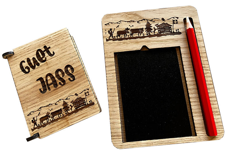 Personalisierte Holz-Jassbox mit Jasskarten als Geschenk für Firmen und Vereine
