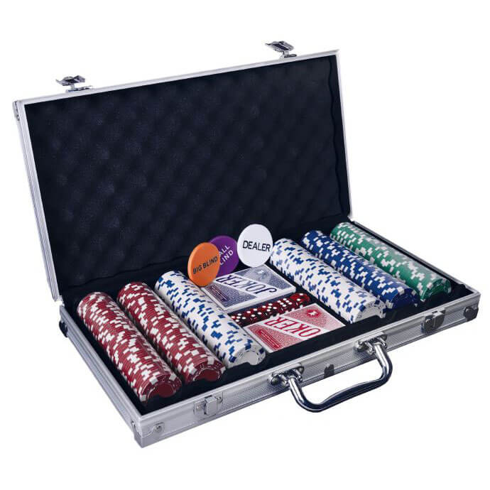 Texas Hold&#39;em Pokerkoffer günstig online kaufen. Mit Premium Pokerkarten und 300 Chip und 5 Würfel.