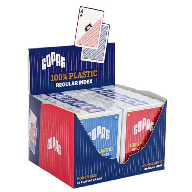 AGM 12er-Pack Pokerkarten Display COPAG POKER PVC, Regular Face Mixed rot/blau günstig online kaufen