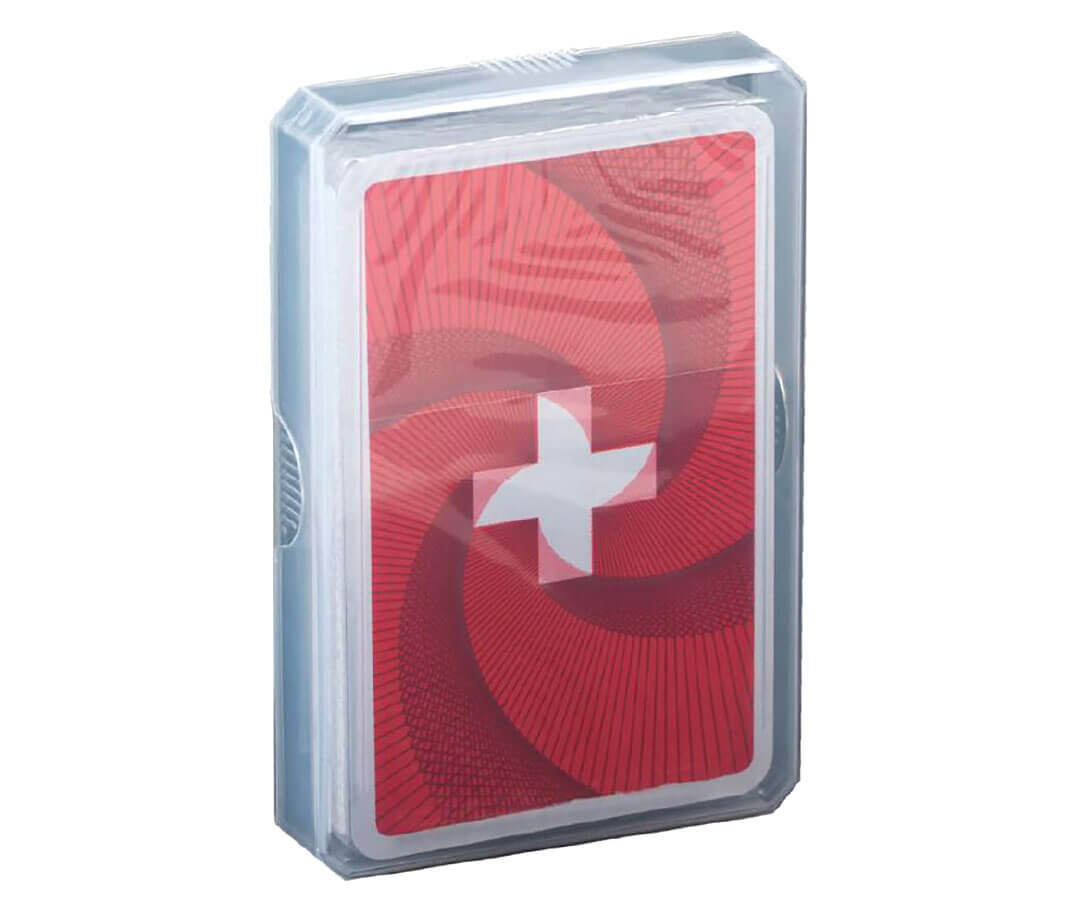 Französische Jasskarten Schweizer Kreuz mit grossen Zahlen verpackt in Kunststoffbox