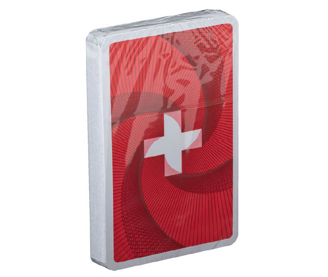 Deutschschweizer Jasskarten mit Schweizer Kreuz auf Rückseite verpackt in einem Kartonfaltetui