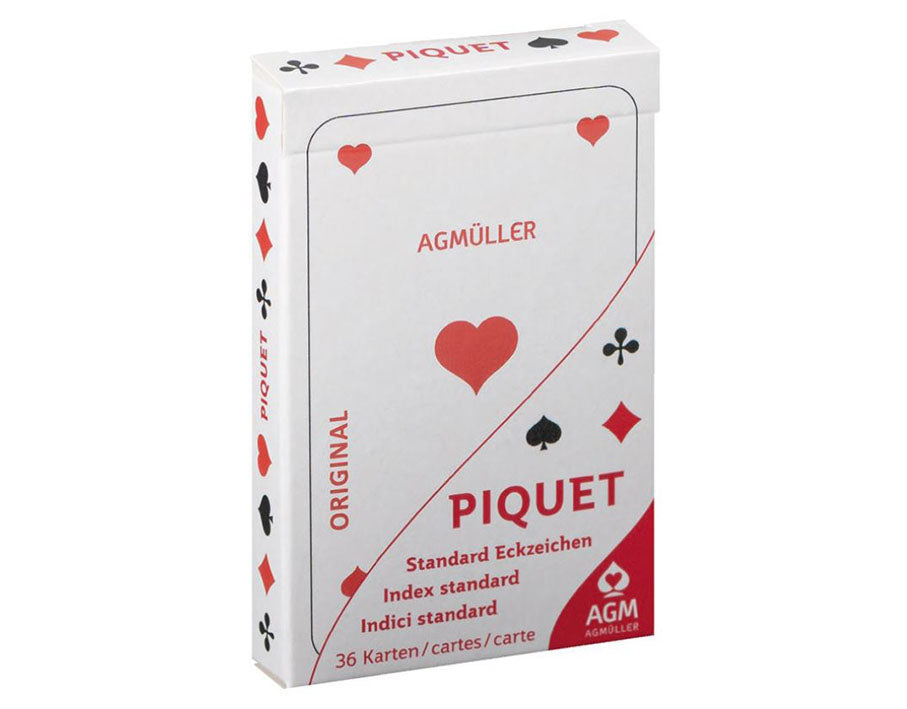 Französische Piquet Jasskarten mit klassischer Rückseite von AG Müller, verpackt in einem Kartonfaltetui