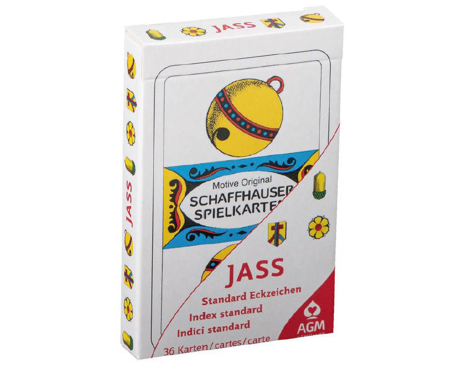 Deutschschweizer Jasskarten Standard mit klassischer Rückseite von AGM, verpackt in einem Kartonfaltetui