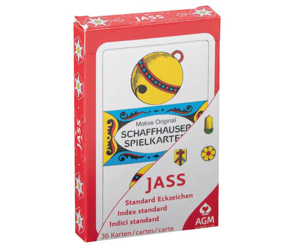 Deutschschweizer Edelweiss Jasskarten von AG Müller, verpackt in einem Kartonfaltetui
