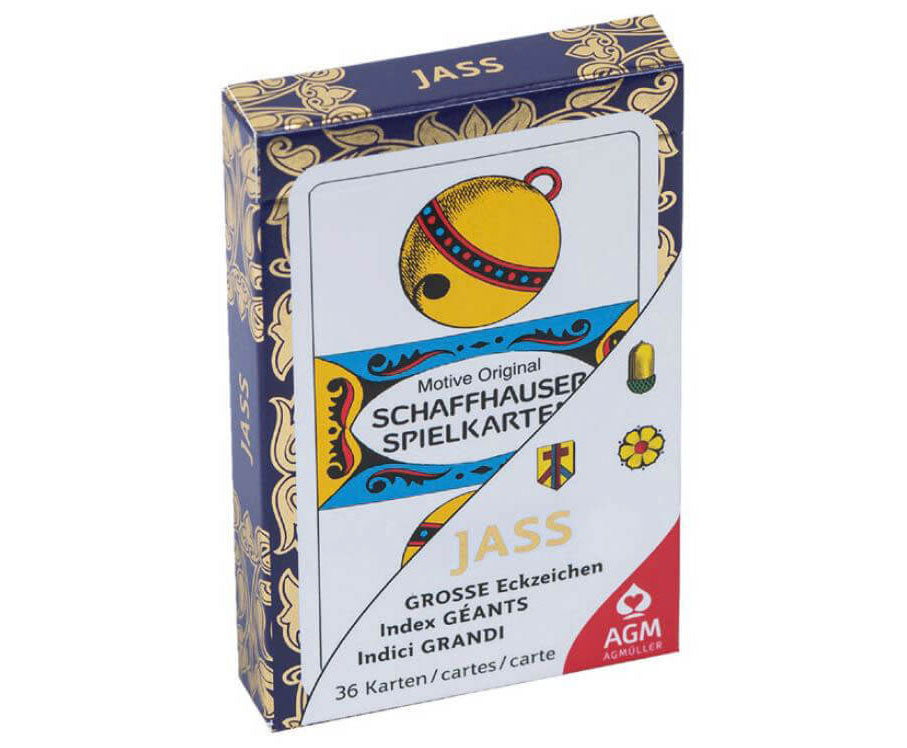 Luxus Deutschschweizer Jasskarten mit grossen Eckzeichen verpackt in einem Kartonfaltetui