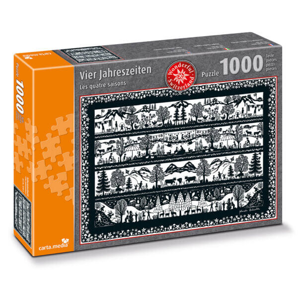 Vier Jahreszeiten als Scherenschnittmotiv Puzzle mit 1000 Teilen von Jasswelt.ch