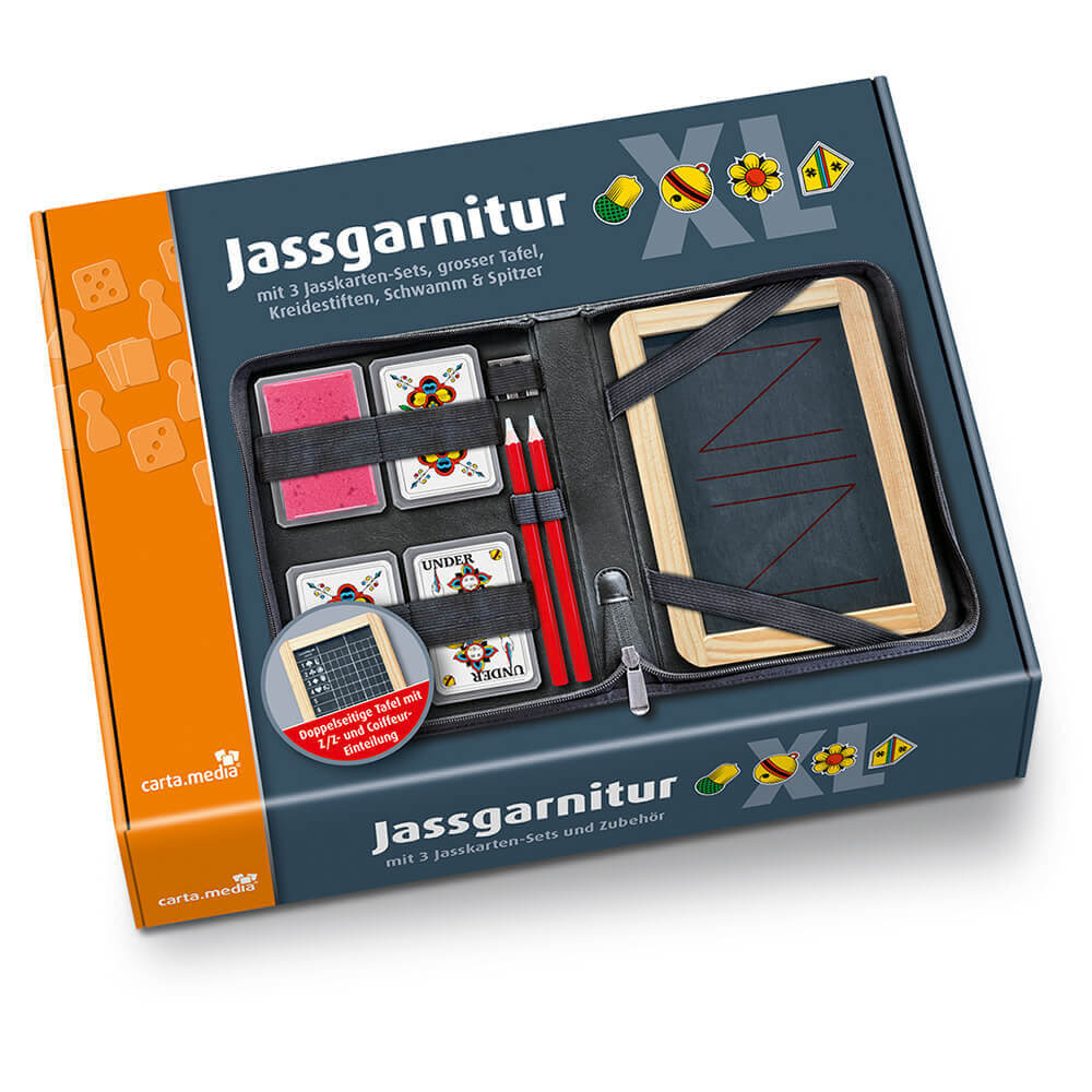 Jassgarnitur XL mit Deutschschweizer Jasskarten günstig online ab Schweizer Lager kaufen.