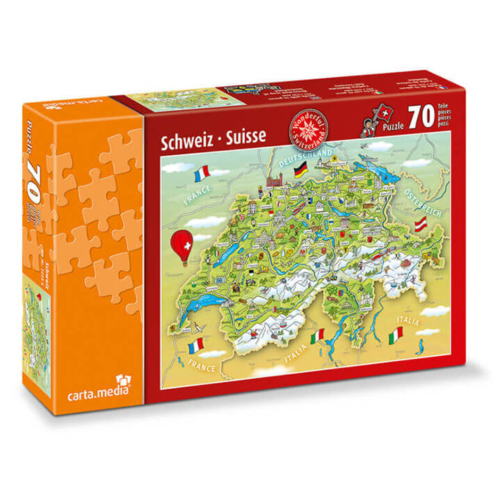 Illustrierte Schweizer Karte Puzzle mit 70 Teilen für Kinder günstig online kaufen