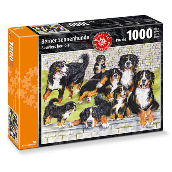 Berner Sennenhunde ein Puzzle mit 1000 Teilen. Günstig online kaufen.