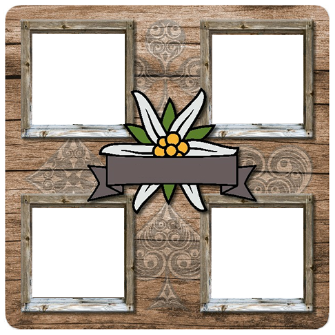 Personalisierter Jassteppich Fenstercollage mit eigenem Text und Deutschschweizer Jass-Symbolen. Jetzt günstig online kaufen.