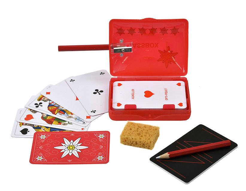 Edelweiss Jass-Box rot mit Piquet Jasskarten. Französische Spielkarten. Günstig online kaufen.