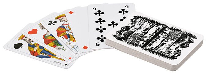 Französische Piquet Jasskarten mit extra grosse Zahlen für Senioren. Rückseite mit Scherenschnitt Motiv.