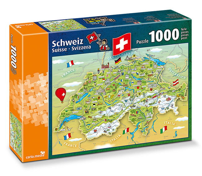 Schweiz - Illustrierte Karte der Schweiz Puzzle 1000 Teile von carta.media für Erwachsene günstig online kaufen