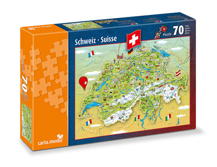 Illustrierte Schweizer Karte Puzzle 70 Teile von carta.media für Kinder. Günstig online kaufen auf Jasswelt.ch
