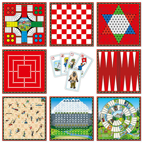 Eile mit Weile, Schweizer Leiterlispiel, Mühle, Backgammon, Dame, Halma, Schweizer Schwarzer Peterspiel