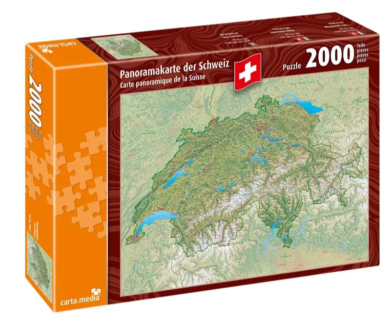 Panoramakarte der Schweiz 2000 Teile von cartamedia Puzzle günstig online kaufen auf Jasswelt.ch