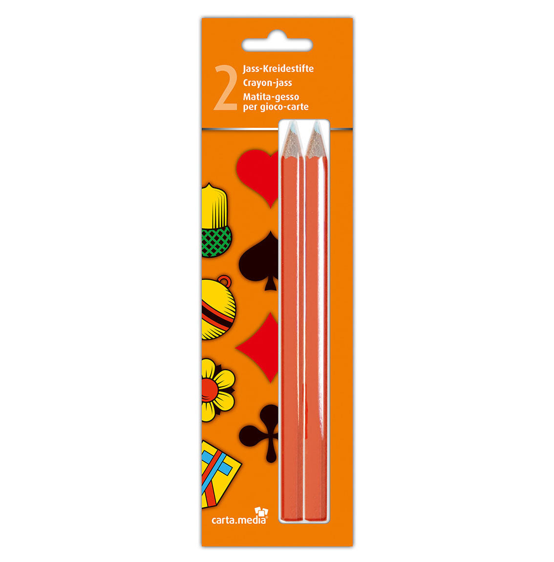 2 Jasskreidestifte in Blister von carta.media günstig online auf Jasswelt.ch kaufen. Ideal zum Jassen mit Jasstafel