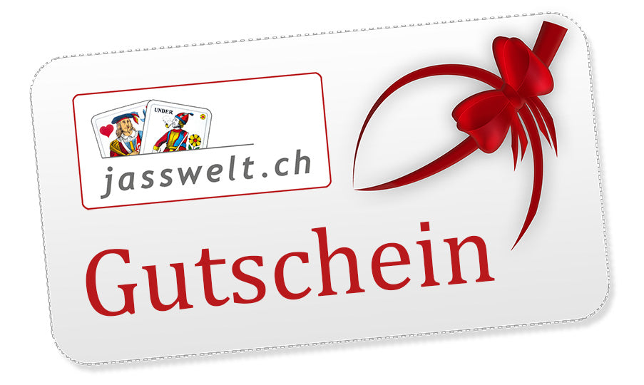 Jasswelt Geschenkgutschein zum Verschenken für Geburtstag oder Weihnachten zum Jassen, z.B. Jassteppich