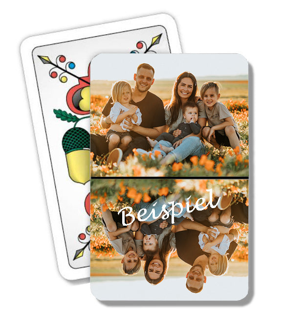 Personalisierte Jasskarten mit zwei eigenen Fotos, Texte, Designs, Firmenlogos. Online günstig kaufen.
