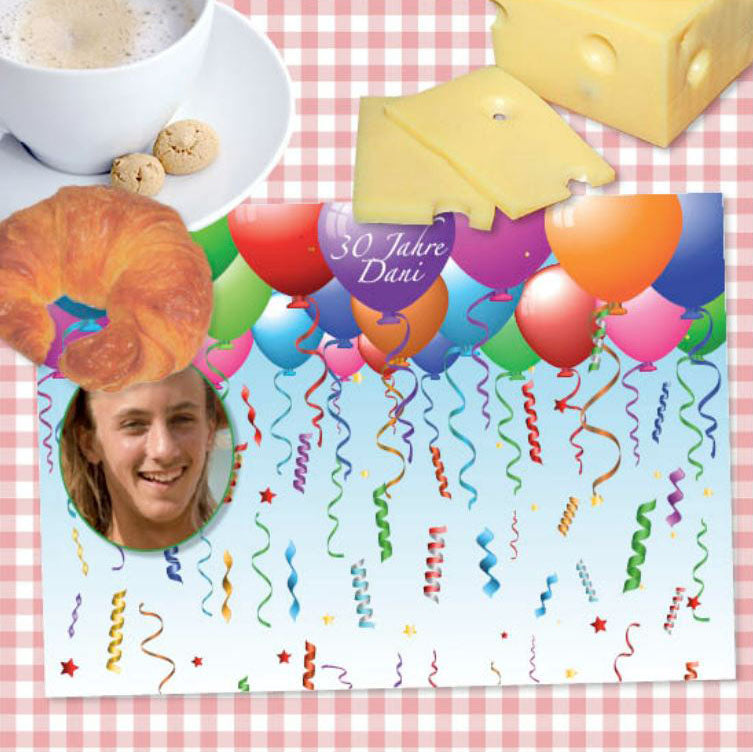 Personalisiertes Foto-Tischset mit Ballon Vorlage selber gestalten für Hochzeit. Günstig online kaufen.