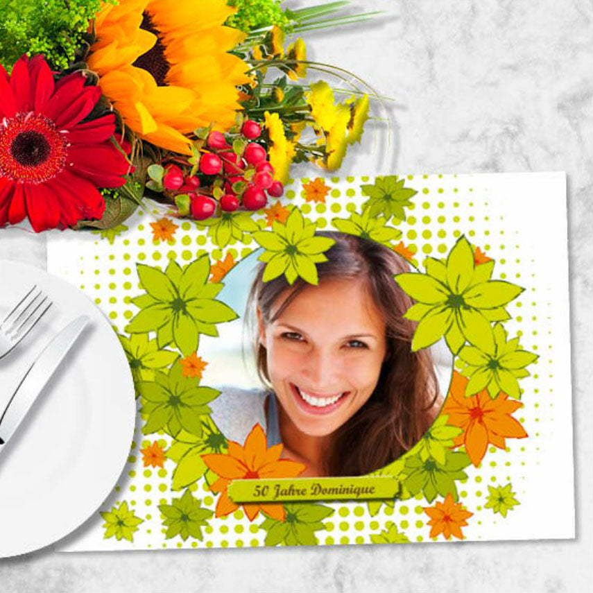 Personalisiertes Foto-Tischset Blumenkranz selber gestalten für Hochzeit. Günstig online kaufen.