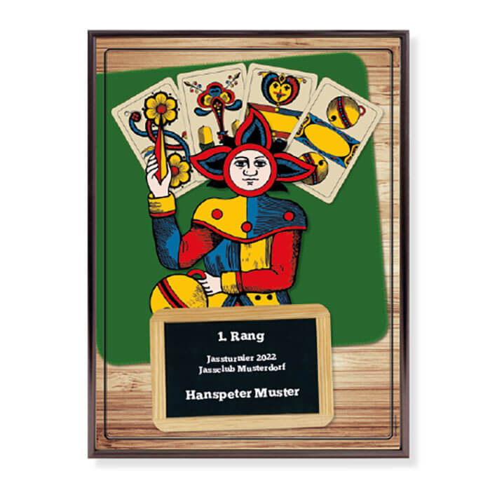 Schweizer Jass-Urkunde mit Deutschschweizer Jasskarten für Sieger eines Jassturniers